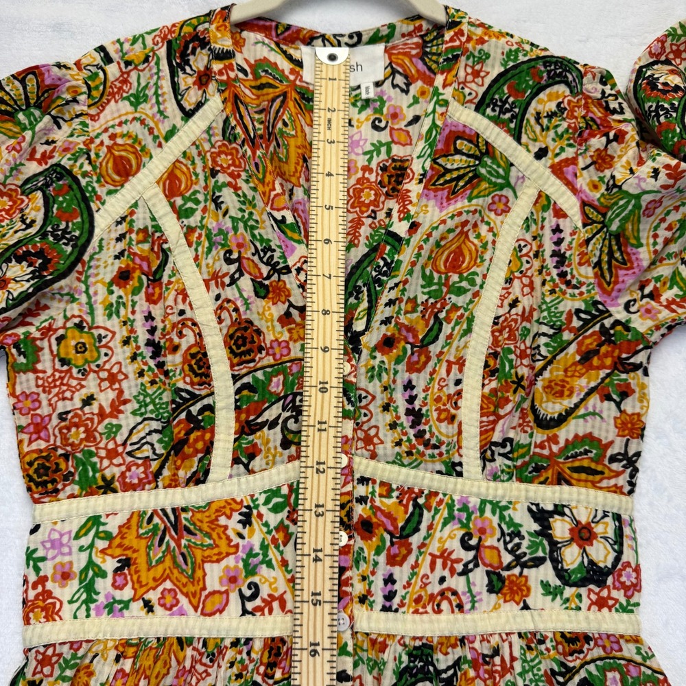 ba&sh Paisley Floral Maxi Dress Multicolor V-Neck Button Front Tiered Size M - Picture 5 of 10
